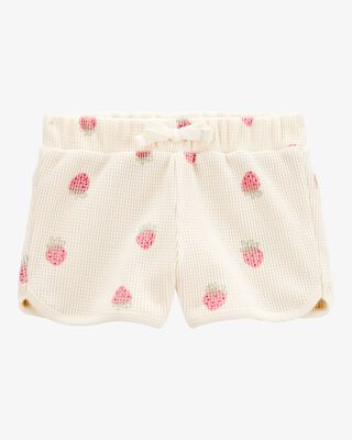 Product image 1 of Toddler Strawberry Print Waffle Knit Shorts - Ivory